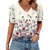 Womens Tops Short Sleeve Shirts Buttons V Neck  Fashion Outfits  Blouses  Casual