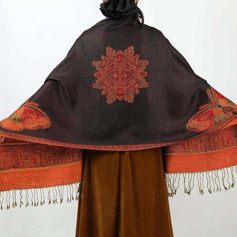 Spring and Autumn Jacquard Polyester Shawl Decorative Long Scarf Women's Large Size Scarf Two Tassel Headscarf