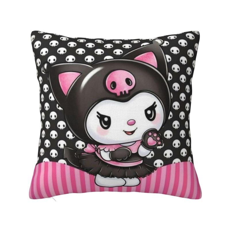 Custom Modern Cute Sanrio Kuromi Anime Cushion Cover Velvet Kawaii Cartoon Pillow Case Home Decor