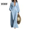 Autumn Women Dresses Button Front Shirt Dress, Long Sleeve Turn-down Collar Collared Style Solid Color Cinched Waist Dress for Daily Office Casual