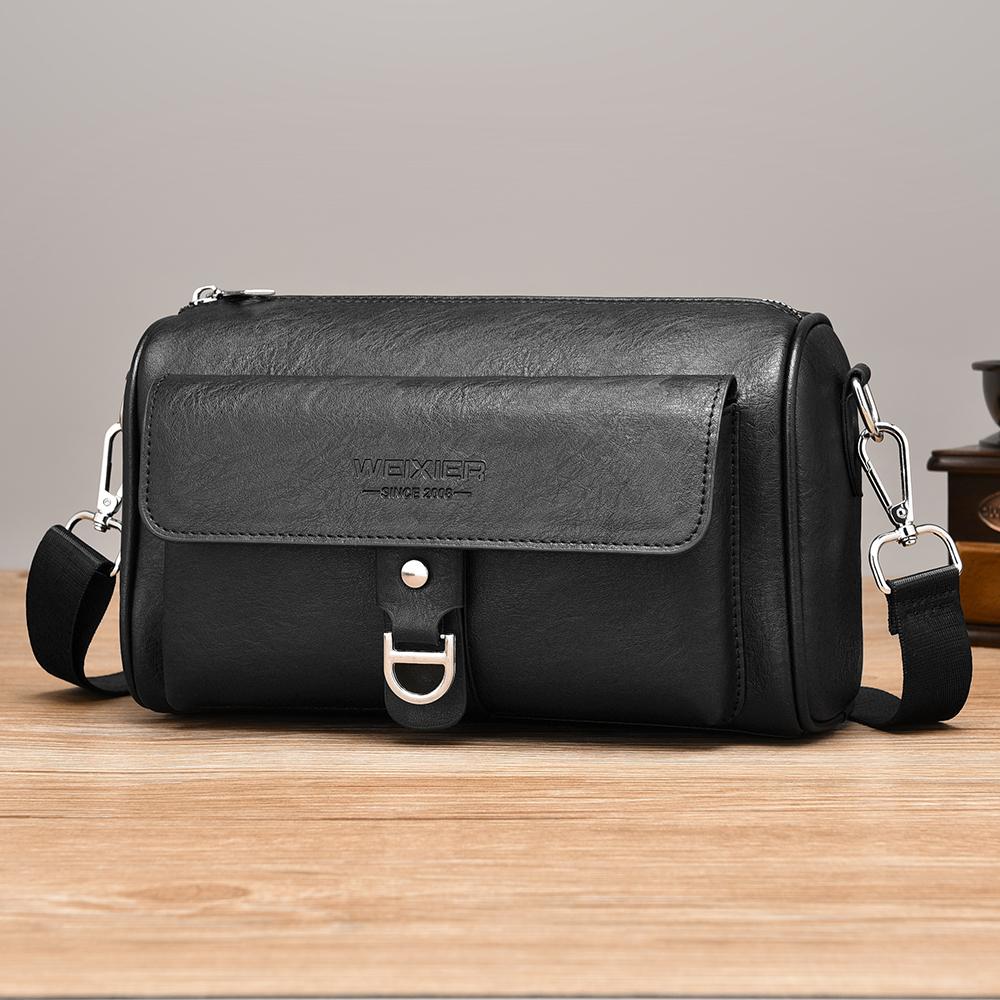 WEIXIER Men's Leather Crossbody Shoulder Bag Classic Waterproof Briefcase Messenger Satchel Travel Bag
