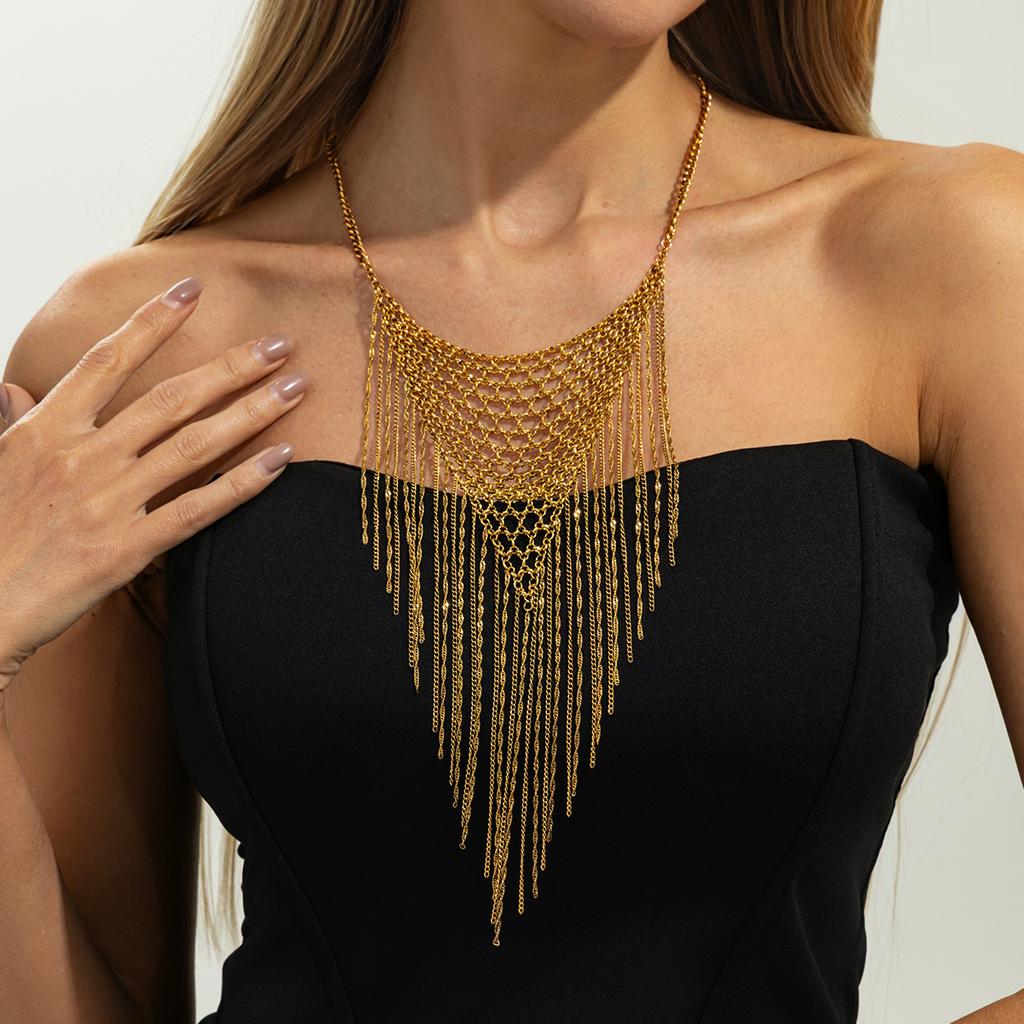 Woven Mesh Collarbone Chain Simple Fashionable Multi-layer Tassel Necklace