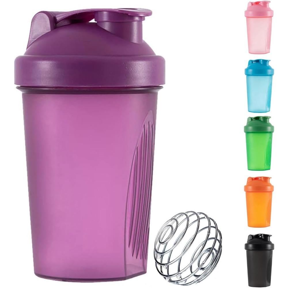 Butelka shakerowa na białko 400 ml z drucianą kulką do mieszania, bez BPA, szczelna, można myć w zmywarce do mieszania koktajli w proszku