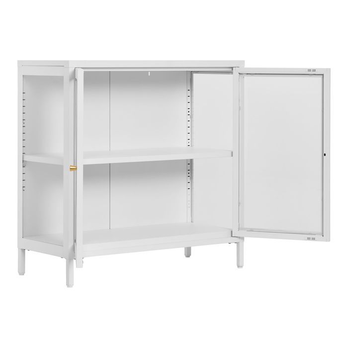 Buffet - EBUY24 - KITY - 2 Glass Doors - White Metal - 80x35x80 Cm