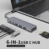 6 in 1 Aluminum Thunderbolt 3 Usb Hub Type-c Plug to 1*HD 4K+1*PD 100W+1*type-c Data+3*USB-A 3.0 Docking Station USB HUB