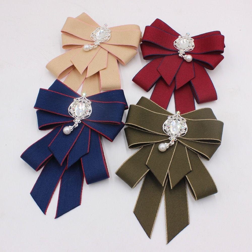 Women Vintage Elegant Costume Jewelry Collar Pin Large Bow Tie Necktie Crystal Tassel Ribbon Collar With Brooch