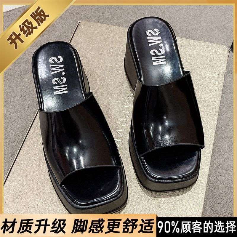Thick-soled Slippers for Women's Summer Wear 2025 New Muffin Heightening One-word Slippers High-end Casual Sandals Tide