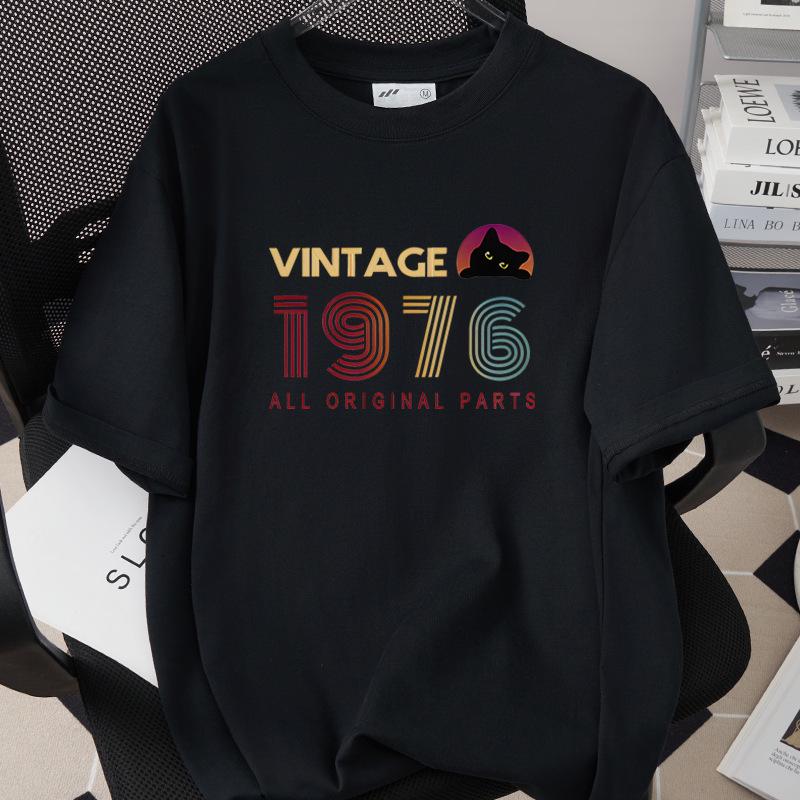 50th Birthday 1976 Theme Loose T-shirt - High Quality 260g Pure Cotton, Short Sleeve, European & American Style