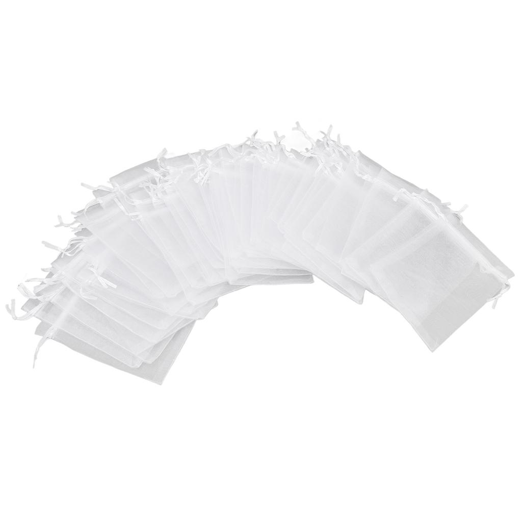 100pcs Small Mesh Bags Drawstring Sheer Organza Bags for Candy Weeding Jewelry White