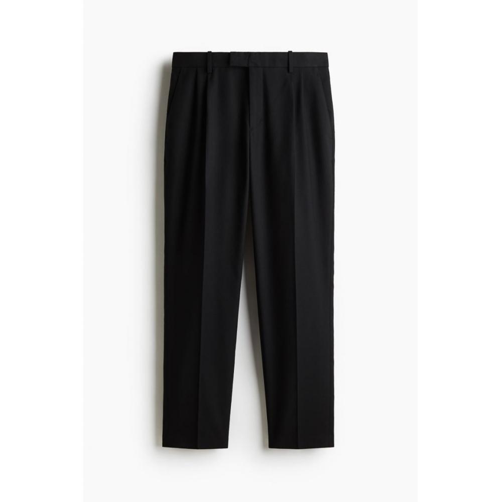 H M Linen Blend Tailored Pants Regular Fit Black