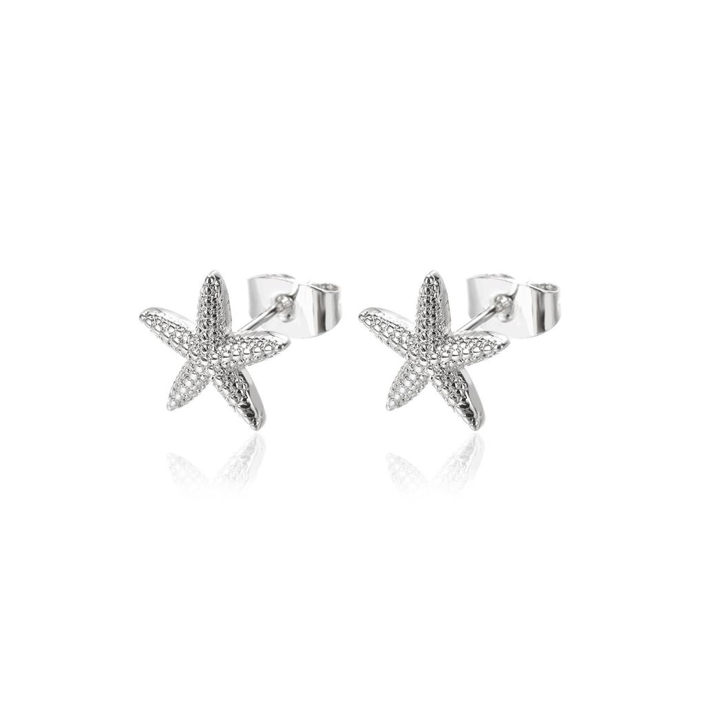 Vintage Summer Starfish Stainless Steel Stud Earrings For Women Simple Star Shell Earrings Stud Ocean Party Zircon Gift