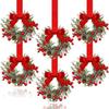 6PCS/SET Christmas Kitchen Cabinet Wreaths with Ribbon Mini Christmas Wreath Small Kitchen Xmas Decor for Window Door