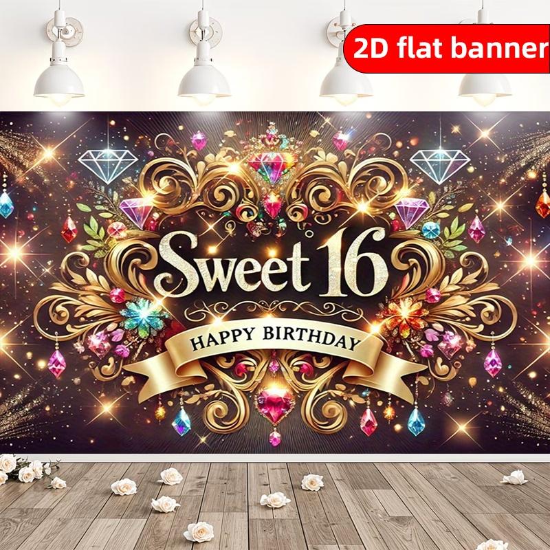 2D Flat 16 Year Old Background Fabric Flag Party Tapestry Indoor and Outdoor Banner Decoration Holiday Party Birthday Decoration
