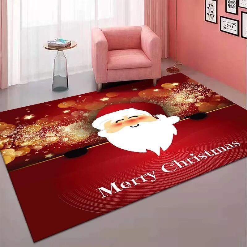 Festive Christmas Theme Carpet Cute Cartoon Pattern NonSlip Soft Floor Mat Suit for Living Room Bedroom Home Decor Party Gift