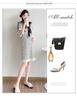 Navy Striped Korean Style Maternity Summer Dress, Casual Loose Fit, Slimming Ice Silk Knit with Hollowed-Out Details