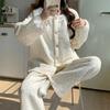 Floral Sleepwear Women Pajama Sets Winter Pajamas Pants Sets 2 Pieces Cute Lace Night Wears Warm Sleeping Home Suit