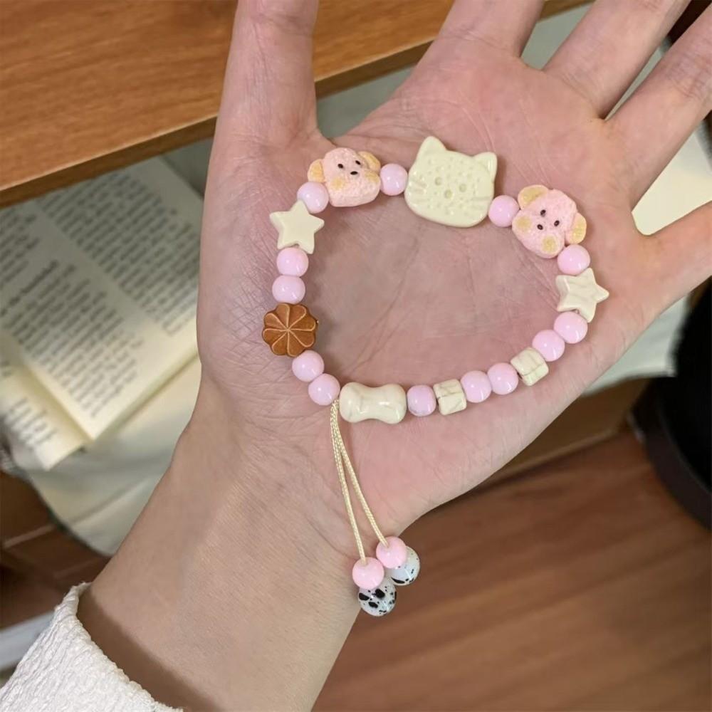 Bangle Cute Dog Beaded Bracelet Resin Star Cat Beads Bracelet Adjustable Cartoon Biscuit Bear Bracelet Hand Accessory