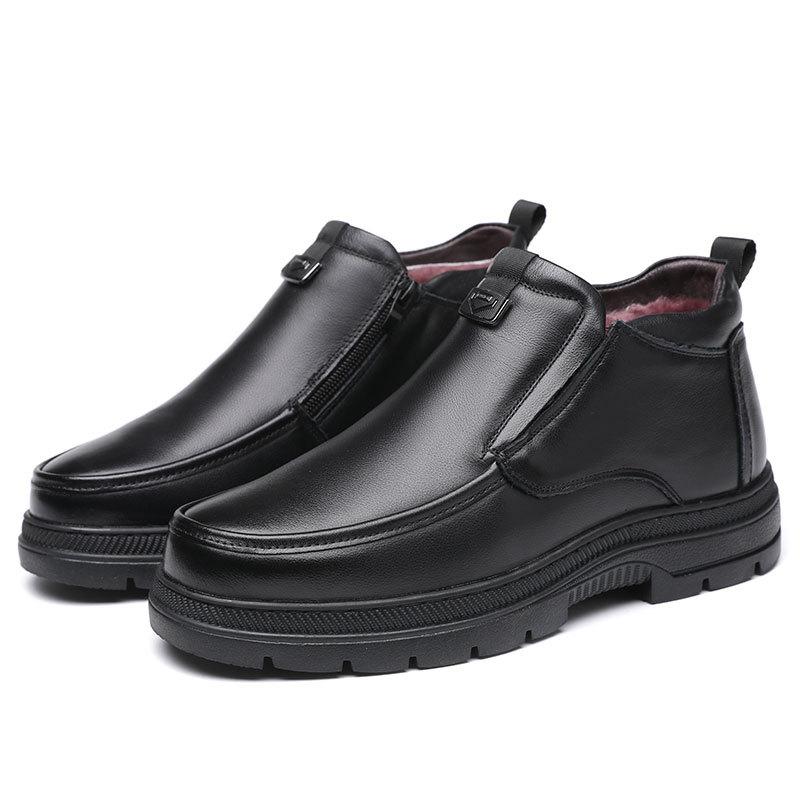 Wool men's shoes winter leather cotton shoes men's models fleece thickened outer wear platform dad shoes Northeast snow boots men