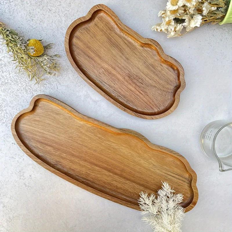 Vassoio in legno in stile giapponese per tè e caffè, frutta, dessert, caramelle, pane, snack, torte, cibo, vassoi, stoviglie