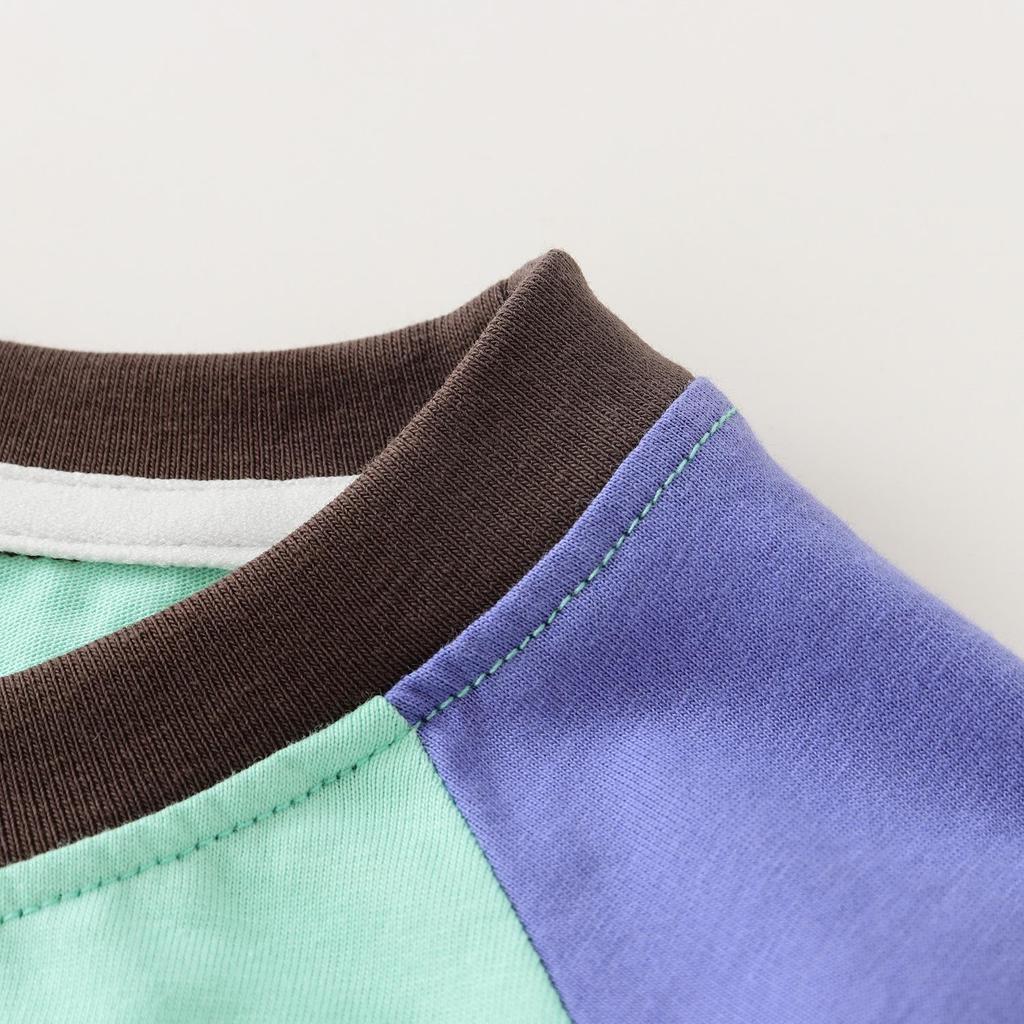 2026 Boys' Summer Loose Casual Color Block T-shirt - Breathable, Sweat-Wicking, Fashionable Short Sleeve