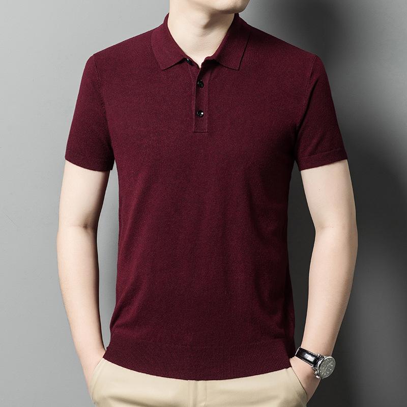 Men'S Thin Polo Shirt Lapel Solid Color Short-Sleeved Knitted T-Shirt High-End Medium And Thin Short-Sleeved Sweater