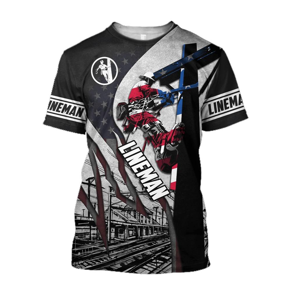 Módní tričko s 3D potiskem pro muže Elektrikář Uniforma Volný čas Tričko s výstřihem do O Vintage Hip Hop Harajuku Topy s krátkým rukávem