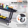 Utility Service Cart, 2 Shelf 550LBS Heavy Duty Plastic Rolling Utility Cart with 360° Swivel Wheels (2 with Brakes), Large Lipped Shelf, Ergonomic
