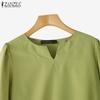 ZANZEA Women Casual V-Neck Solid Color Summer 3/4 Sleeve Blouse