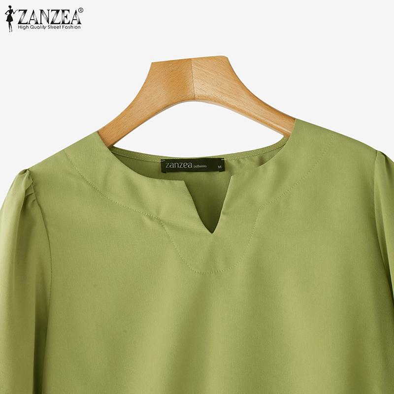 ZANZEA Women Casual V-Neck Solid Color Summer 3/4 Sleeve Blouse