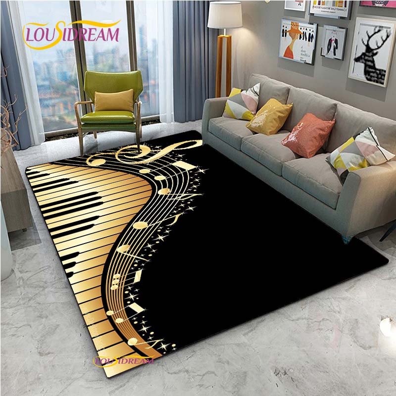 Alfombra de Vinilo con Notas Musicales Negras Vintage para Decoración de Sala de Estar Dormitorio Alfombras de Área Cocina Felpudos Antideslizantes Alfombra Regalo de Cumpleaños
