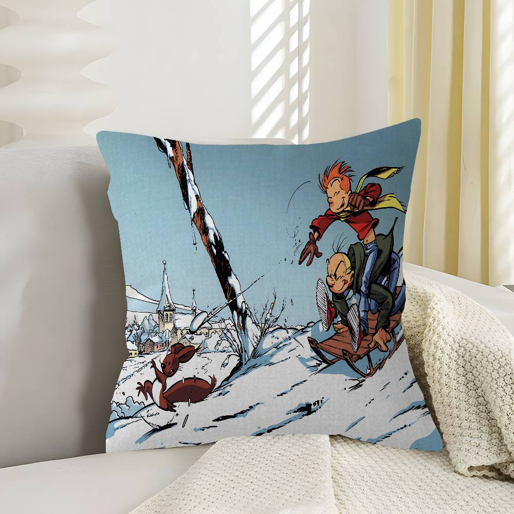 Comic S-Spirou E-Et F-Fantasio Decorative Room Aesthetics Pillow Case Home Decor Bedroom Sofa Bed Couch Pillow Cover 45X45
