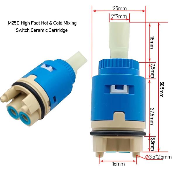 25mm Ceramic Cartridges, Single Handle High Leg Ceramic Faucet Cartridge, Replacement Ceramic Disc Cartridges For Bathroom Shower