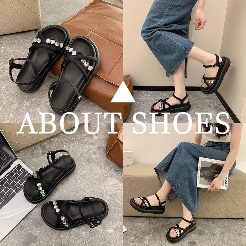 European station thick-soled French sandals for women to wear in summer to increase the sense of high-end Roman sandals with rhinestones