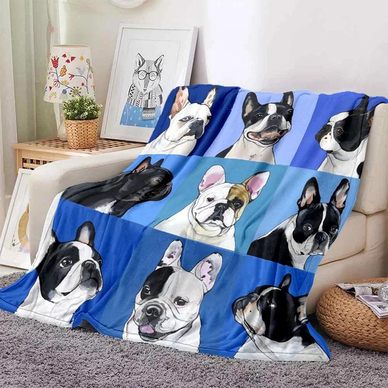 Boston Terrier Dog Pug Cartoon Blanket Super Soft Flannel Throw Blanket for Bedroom Couch Sofa Gift for Boy Girl King Queen Size