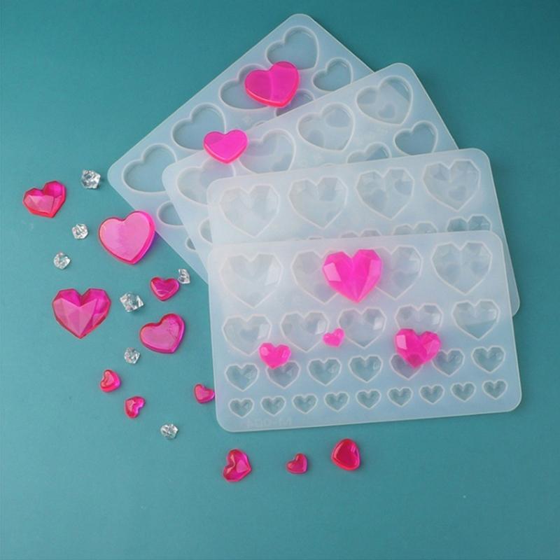 2Pcs DIY Diamonds Love Keychain Silicone Epoxy Molds DIY Ornaments Pendant Heart Curtain Mould for Valentines Gift