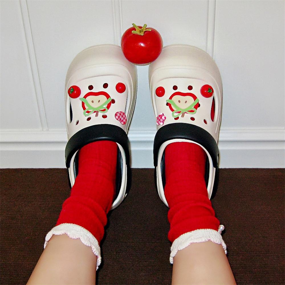 

Модные женские клоги на платформе, милые DIY яблочные домашние уличные тапочки, толстая подошва, мягкий ЭВА, женские модные сандалии-клинья, повседневная обувь для ходьбы 38-39