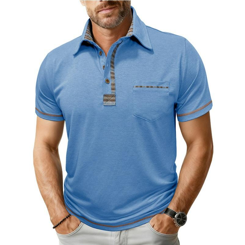 Men's Large Size Lapel Short-sleeved POLO Shirt Top Spring and Summer Pocket Casual Button Men's T-shirt