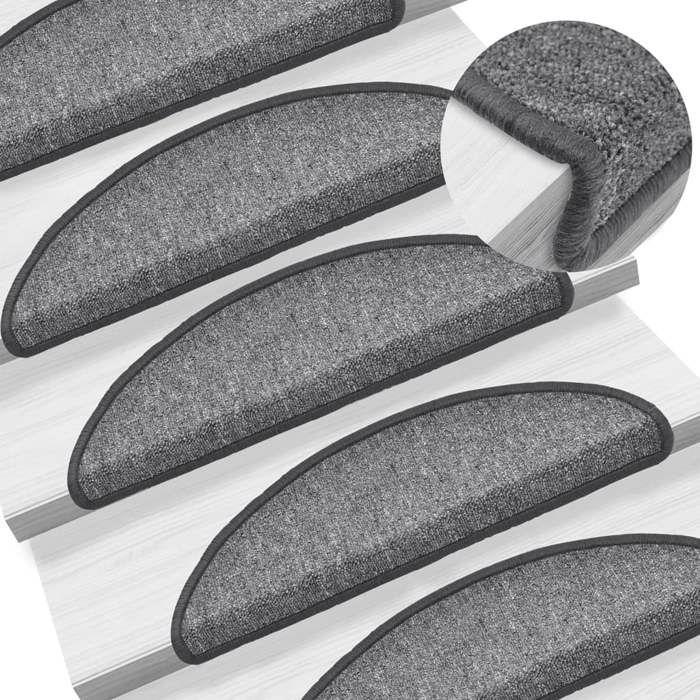 VidaXL Tapis d'escalier 15 pièces 56 x 17 x 3 cm Gris foncé Demi-rond 133877