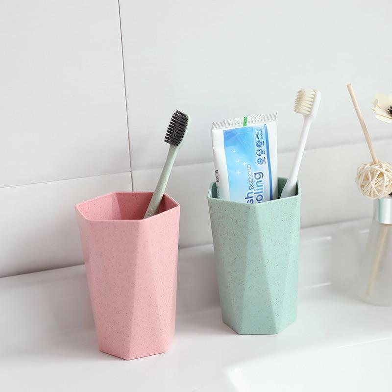 Wheat Straw Toothbrush CupHousehold ToothpickCouple Washbasin Cup Diamond-shaped Toothbrush Cup Mouthwash Cup