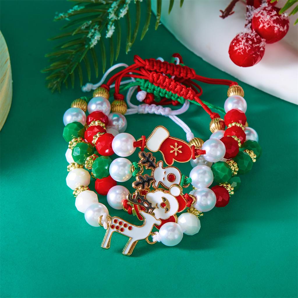 Merry Christmas Tree Santa Claus Bracelet For Women Xmas Deer Crystal Polymer Clay Beads Woven Bracelet New Year Jewelry