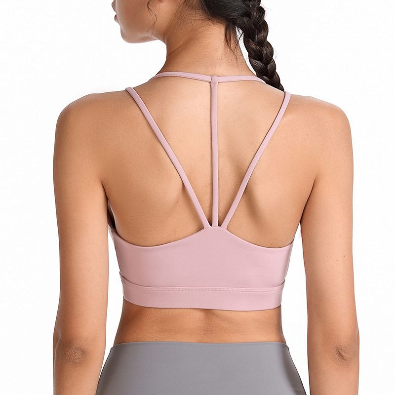 

Plus size Bra Hollow out Beauty Back Modal Cotton Bra Shockproof Push up Yoga Sports Underwear European and American Sexy Vest Lotus Root Pink S