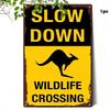 Tin Sign Vintage Slow Down Wildlife Crossing Kangaroo Crossing Road Safety Warning Metal Poster Wall Art for Garage Bar Man Ca
