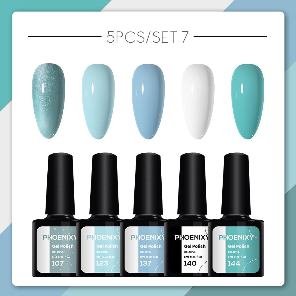 

PHOENIXY, 5 цветов, 8 мл, набор гель-лаков для ногтей, дизайн ногтей, УФ-гель-лак, замачиваемый гель для ногтей, блестящие блестки, набор лаков для ногтей, дизайн ногтей, праздничные подарки SET 16