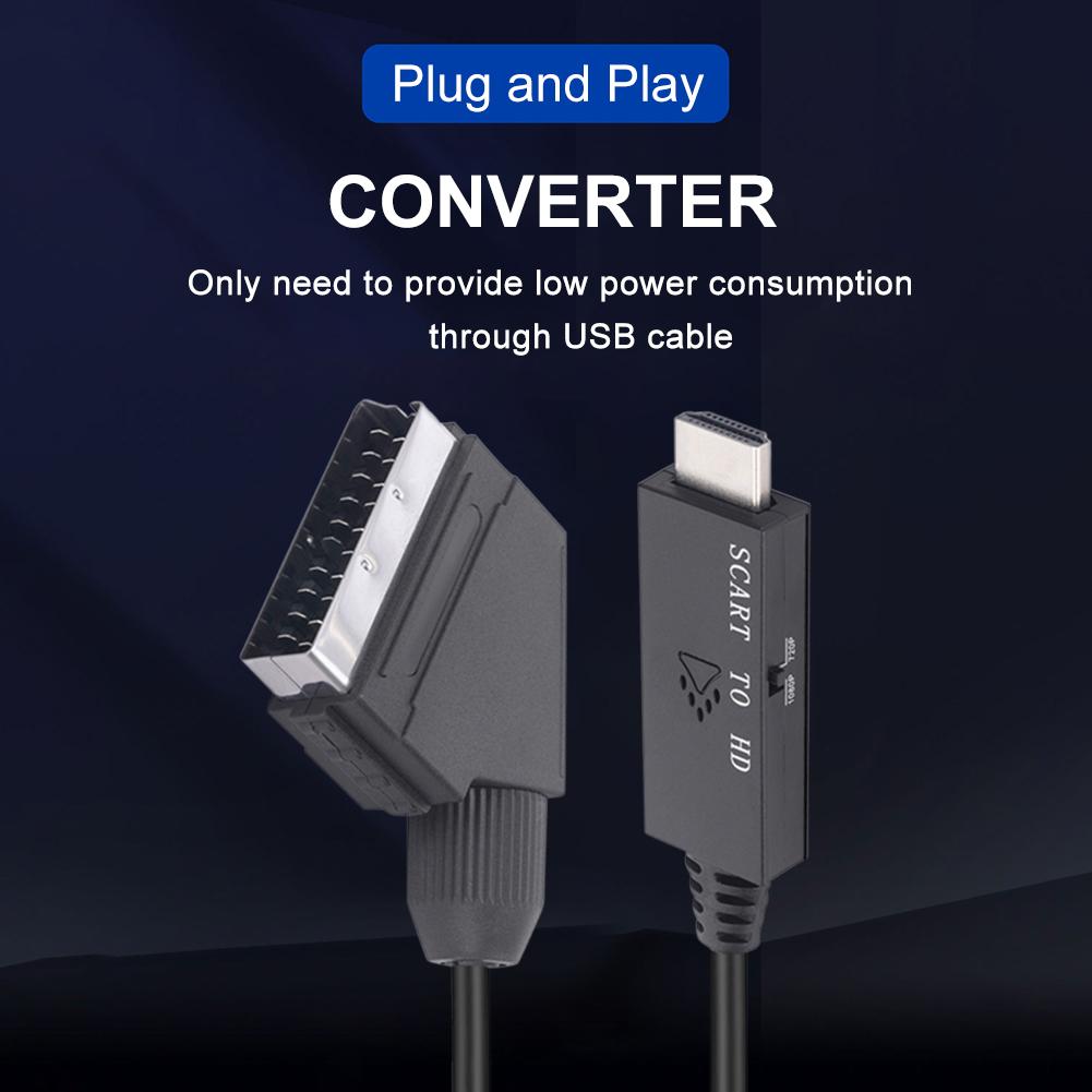 1m Switch Converter Scart To HDMI-compatible 1080P Video Converter Adapter DC 5V Micro USB Cable Accessories for Set-top Box