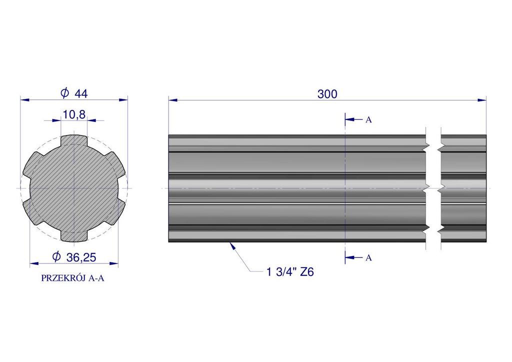Wałek, Wom Frezowany Całościowo 300Mm Z6 - 1 3/4, Waryński