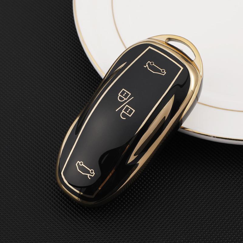 Tpu Gold Edge Car Remote Key Cover Case Shell Fob For Tesla Model 3 Model3 Model Y Modely Protector Accessories