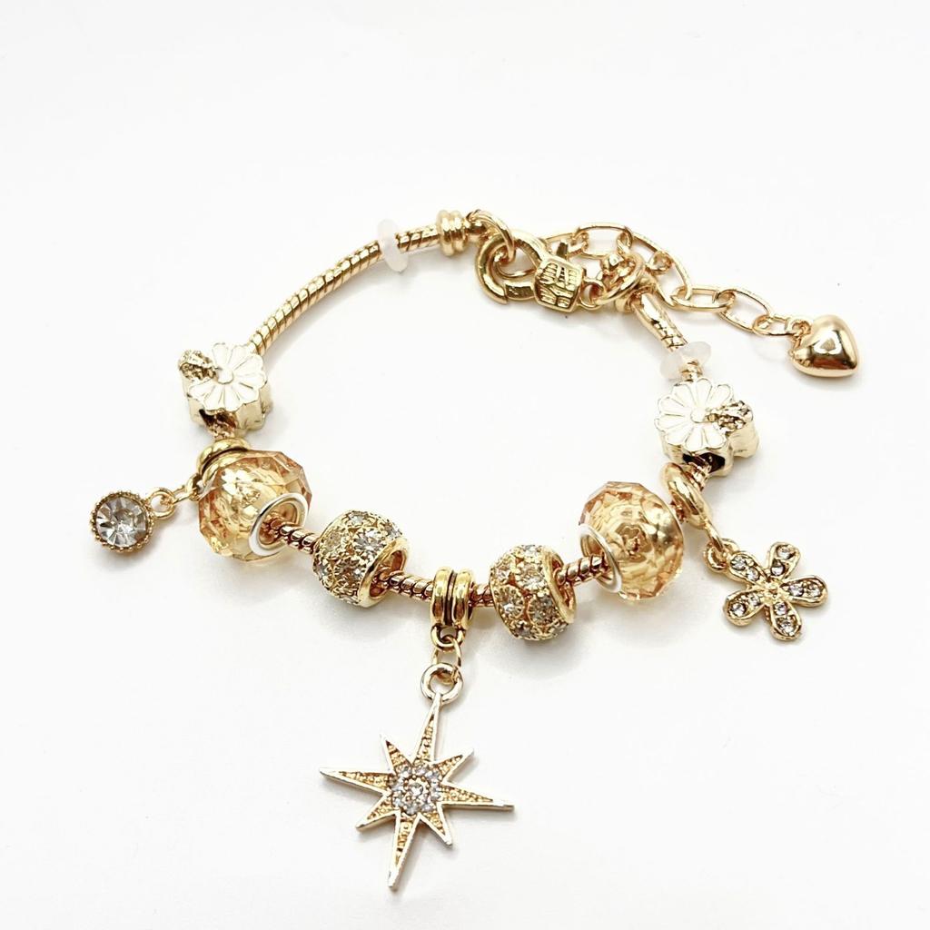 18K Gold-Plated Alloy Bracelet for Women - Charming Gold Flower Crystal Zircon Punk Valentine's Day Gift