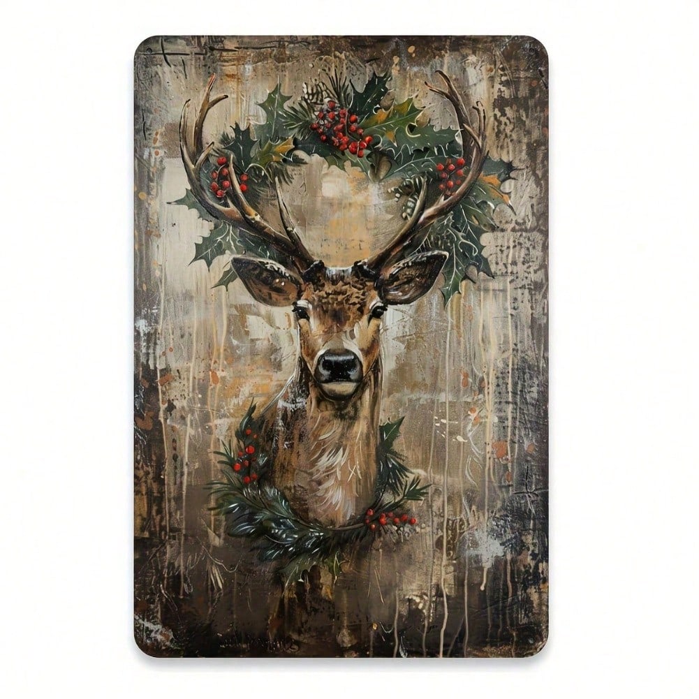 Christmas Reindeer Metal Tin Sign for Home Decor Vintage Wall Art 8x12 Inch Christmas Gift