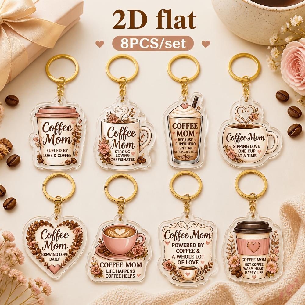 8pcs Colorful Mini Key Chains Acrylic Bag Charm Key Ring New 2D Flat Acrylic Keychain Set Gift