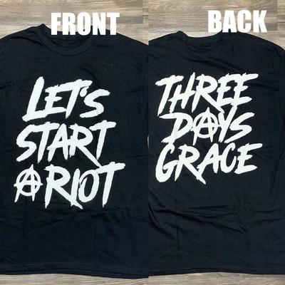 Three Days Grace Let's Start A Riot Vorder- und Rückseite Grafik Schwarzes T-Shirt